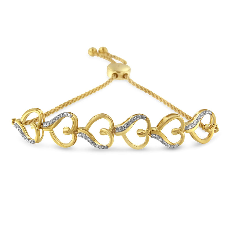 Bids.com 10K Yellow Gold over .925 Sterling Silver Diamond Accented Open Hearts 6â€-9â€ Adjustable Chain Bolo Bracelet Bracelets