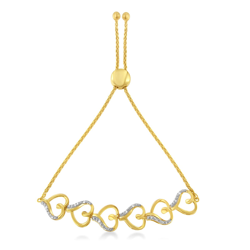 Bids.com 10K Yellow Gold over .925 Sterling Silver Diamond Accented Open Hearts 6â€-9â€ Adjustable Chain Bolo Bracelet Bracelets