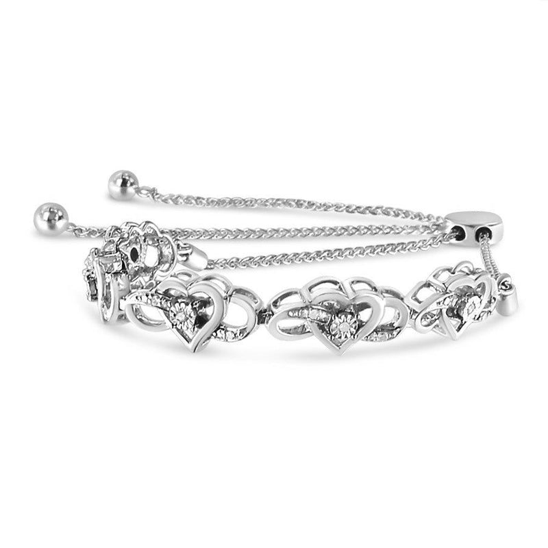 Bids.com .925 Sterling Silver Miracle Set Diamond Accented Infinity Hearts 6â€-9â€ Adjustable Bolo Bracelet (H-I Color, I2-I3 Clarity) Bracelets