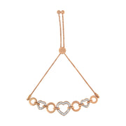 Bids.com 10K Rose Gold over .925 Sterling Silver 1/10 Cttw Round-Cut Diamond Heart Link Adjustable Bolo Bracelet (H-I Color, I2-I3 Clarity) - 6"-9" Adjustable Bracelets