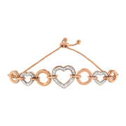 Bids.com 10K Rose Gold over .925 Sterling Silver 1/10 Cttw Round-Cut Diamond Heart Link Adjustable Bolo Bracelet (H-I Color, I2-I3 Clarity) - 6"-9" Adjustable Bracelets