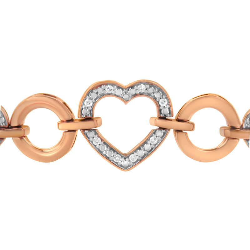 Bids.com 10K Rose Gold over .925 Sterling Silver 1/10 Cttw Round-Cut Diamond Heart Link Adjustable Bolo Bracelet (H-I Color, I2-I3 Clarity) - 6"-9" Adjustable Bracelets