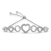 Bids.com .925 Sterling Silver 1/10 Cttw Round-Cut Diamond Heart-Link Adjustable Bolo Bracelet ( H-I Color, I2-I3 Clarity) - 6"-9" Adjustable Bracelets