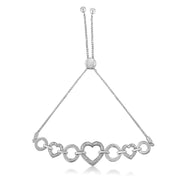 Bids.com .925 Sterling Silver 1/10 Cttw Round-Cut Diamond Heart-Link Adjustable Bolo Bracelet ( H-I Color, I2-I3 Clarity) - 6"-9" Adjustable Bracelets