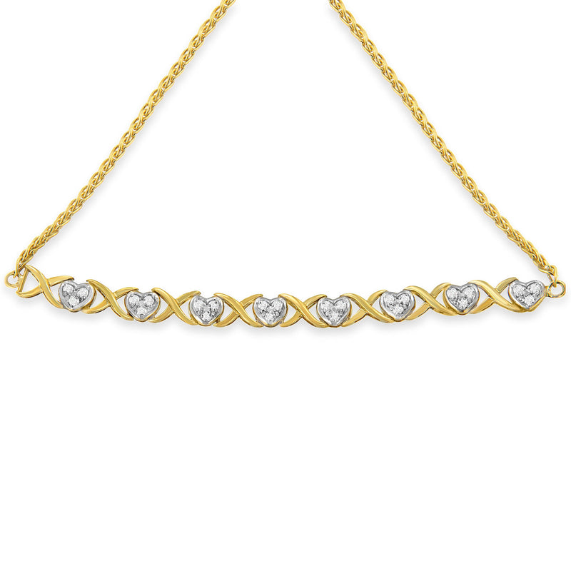 Bids.com 10K Yellow Gold over .925 Sterling Silver 1/10 Cttw Diamond Heart and X-Link 6â€-9â€ Adjustable Bolo Bracelet (H-I Color, I2-I3 Clarity) Bracelets