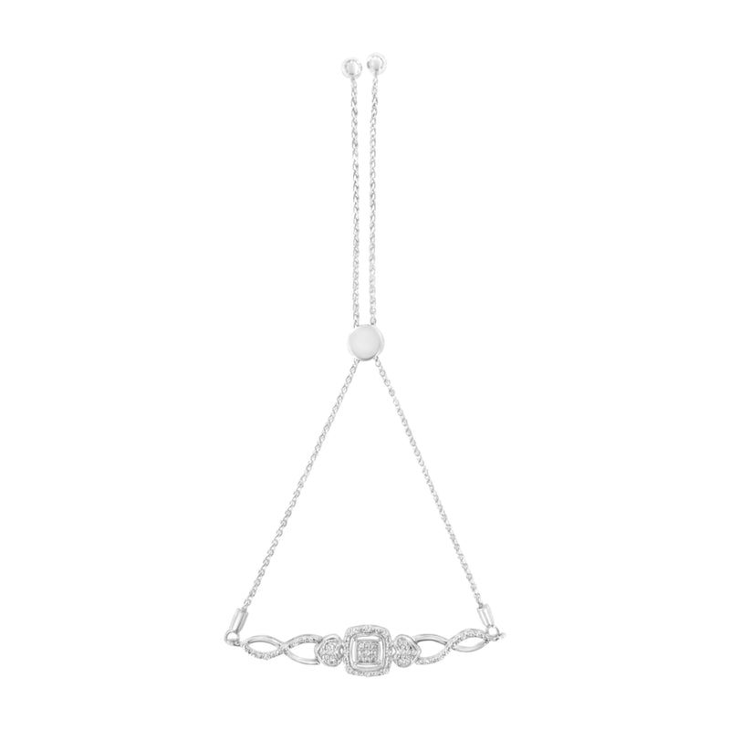 Bids.com .925 Sterling Silver Diamond Cushion Frame Heart-Sides Twist 4â€-10â€ Adjustable Bolo Tennis Bolo Bracelet (I-J Color, I3 Clarity) Bracelets