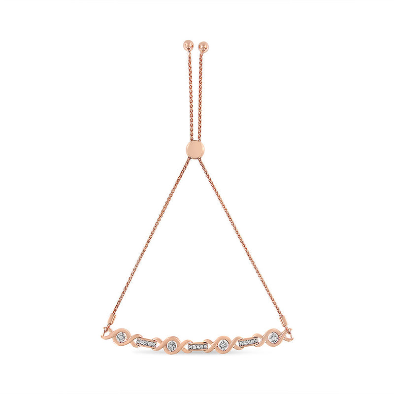 Bids.com 14K Yellow Gold Plated .925 Sterling Silver Channel Set Diamond Accent Twist 4â€-10â€ Adjustable Bolo Bracelet (I-J Color, I3 Clarity) Bracelets