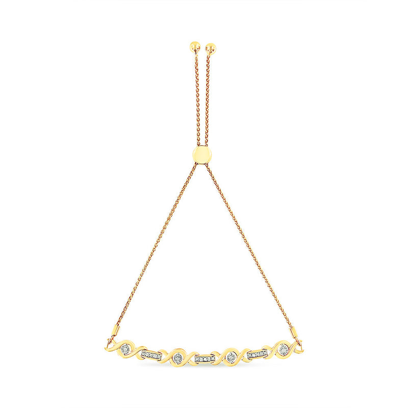 Bids.com 14K Yellow Gold Plated .925 Sterling Silver Channel Set Diamond Accent Twist 4â€-10â€ Adjustable Bolo Bracelet (I-J Color, I3 Clarity) Bracelets