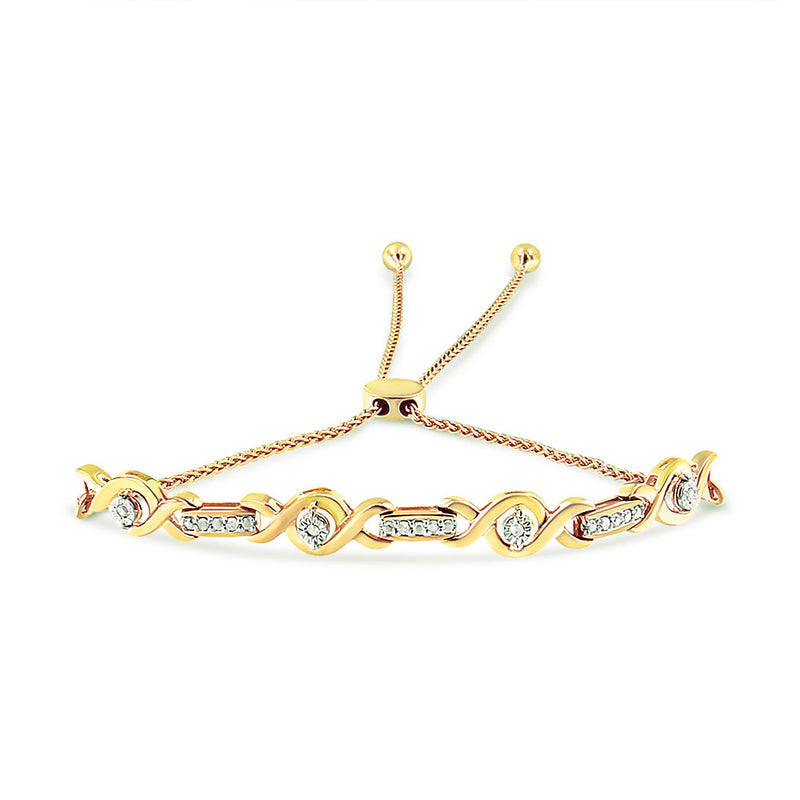 Bids.com 14K Yellow Gold Plated .925 Sterling Silver Channel Set Diamond Accent Twist 4â€-10â€ Adjustable Bolo Bracelet (I-J Color, I3 Clarity) Bracelets