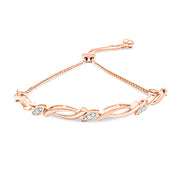 Bids.com 14K Rose Gold Plated .925 Sterling Silver 1/10 Cttw Diamond Alternating Swirl link Bolo Bracelet (I-J Color, I2-I3 Clarity) - 6" to 9" Adjustable Bracelets