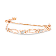Bids.com 14K Rose Gold Plated .925 Sterling Silver 1/10 Cttw Diamond Alternating Swirl link Bolo Bracelet (I-J Color, I2-I3 Clarity) - 6" to 9" Adjustable Bracelets