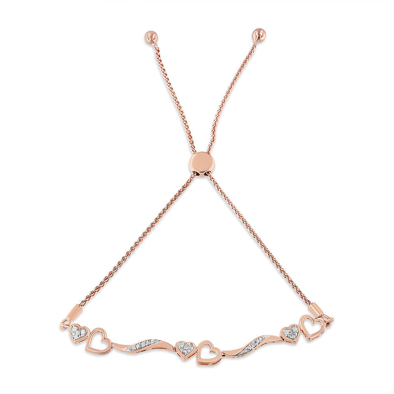 Bids.com 14K Rose Gold Plated .925 Sterling Silver 1/10 Cttw Diamond Wave and Hearts 4â€-10â€ Adjustable Bolo Bracelet (I-J Color, I3 Clarity) Bracelets