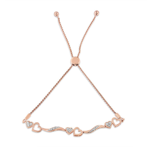 Bids.com 14K Rose Gold Plated .925 Sterling Silver 1/10 Cttw Diamond Wave and Hearts 4â€-10â€ Adjustable Bolo Bracelet (I-J Color, I3 Clarity) Bracelets