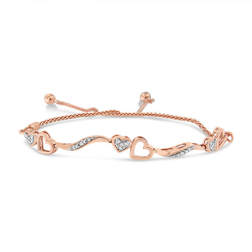 Bids.com 14K Rose Gold Plated .925 Sterling Silver 1/10 Cttw Diamond Wave and Hearts 4â€-10â€ Adjustable Bolo Bracelet (I-J Color, I3 Clarity) Bracelets
