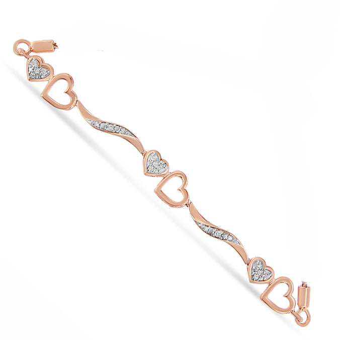 Bids.com 14K Rose Gold Plated .925 Sterling Silver 1/10 Cttw Diamond Wave and Hearts 4â€-10â€ Adjustable Bolo Bracelet (I-J Color, I3 Clarity) Bracelets