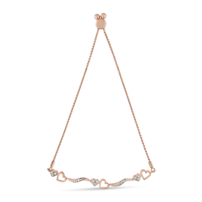 Bids.com 14K Rose Gold Plated .925 Sterling Silver 1/10 Cttw Diamond Wave and Hearts 4â€-10â€ Adjustable Bolo Bracelet (I-J Color, I3 Clarity) Bracelets