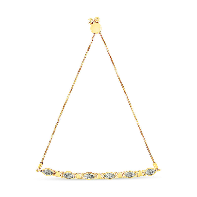 Bids.com 14K Yellow Gold Plated .925 Sterling Silver Diamond Accent Alternating Marquise Shape and Heart Links Bolo Bracelet (I-J Color, I3 Clarity) - Adjustable 6" to 9" Bracelets