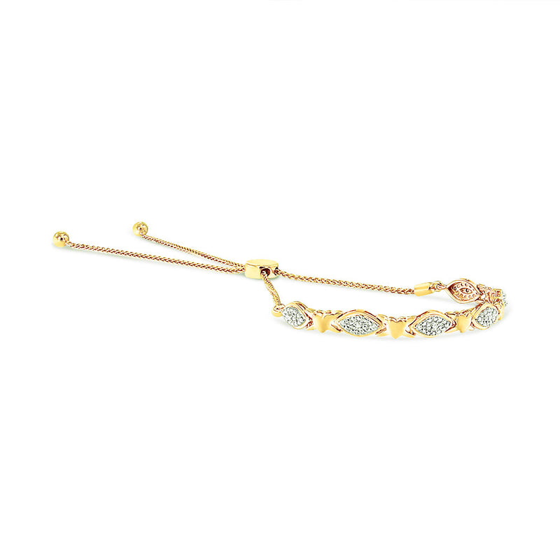 Bids.com 14K Yellow Gold Plated .925 Sterling Silver Diamond Accent Alternating Marquise Shape and Heart Links Bolo Bracelet (I-J Color, I3 Clarity) - Adjustable 6" to 9" Bracelets