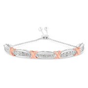 Bids.com .925 Sterling Silver 1/4 Cttw Round-Cut Diamond X & Tapered Bar Miracle-Set Bolo Bracelet (I-J Color, I3 Clarity) - Two Tone Rose Gold & Silver Bracelets