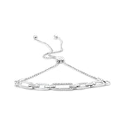 Bids.com .925 Sterling Silver 1/10 Cttw Diamond Paperclip Link Adjustable Bolo Bracelet (I-J Color, I2-I3 Clarity) Bracelets