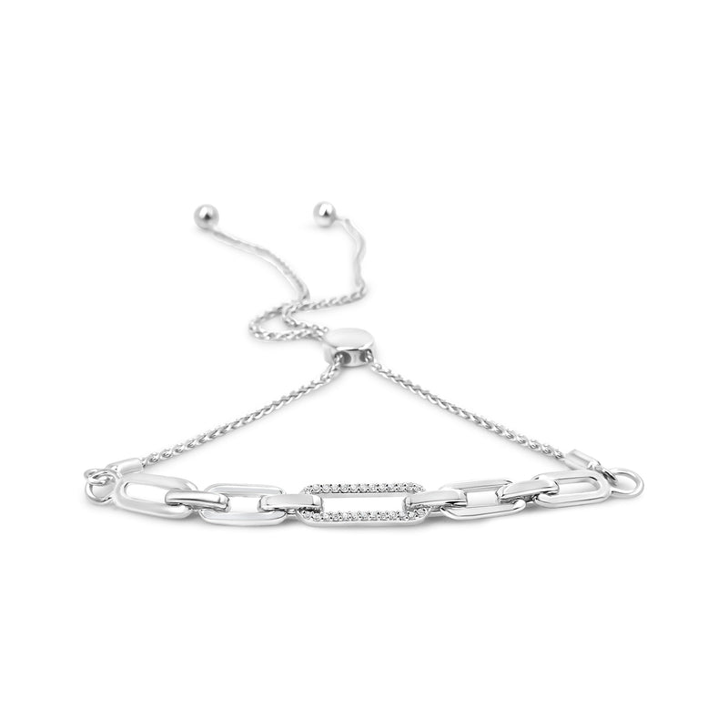 Bids.com .925 Sterling Silver 1/10 Cttw Diamond Paperclip Link Adjustable Bolo Bracelet (I-J Color, I2-I3 Clarity) Bracelets