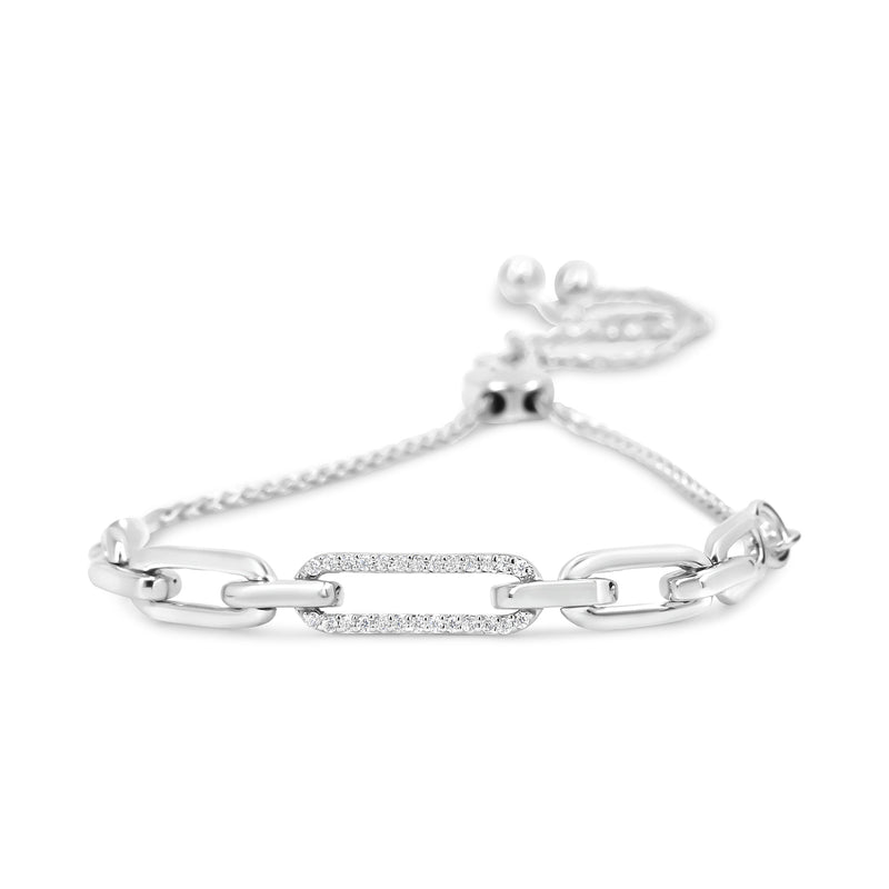 Bids.com .925 Sterling Silver 1/10 Cttw Diamond Paperclip Link Adjustable Bolo Bracelet (I-J Color, I2-I3 Clarity) Bracelets