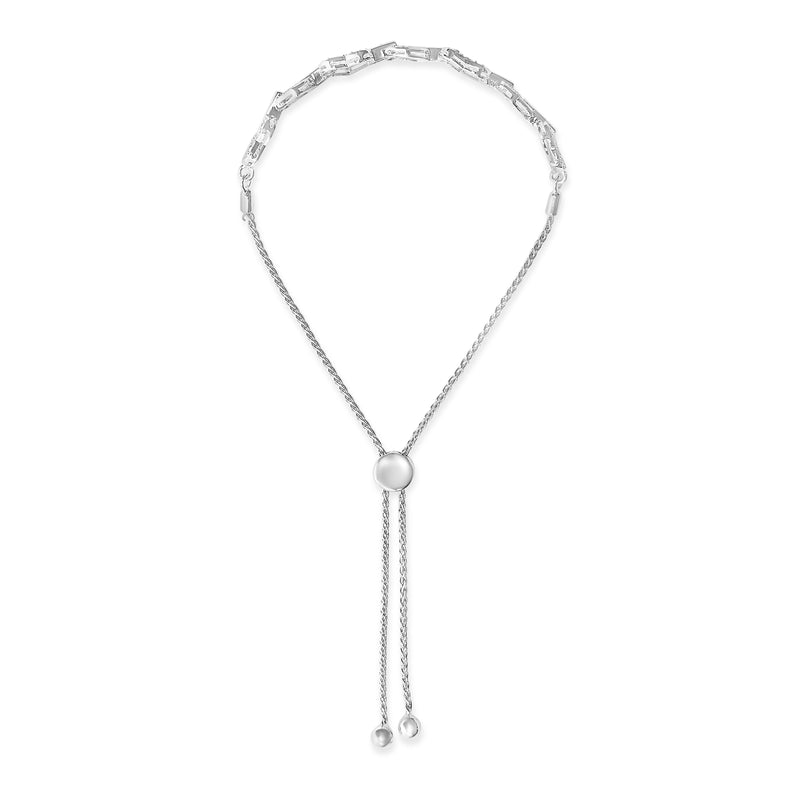Bids.com .925 Sterling Silver 1/2 Cttw Diamond Alternating Heart Link Adjustable Bolo Bracelet (I-J Color, I3 Clarity) - 4" to 10" Inches Bracelets