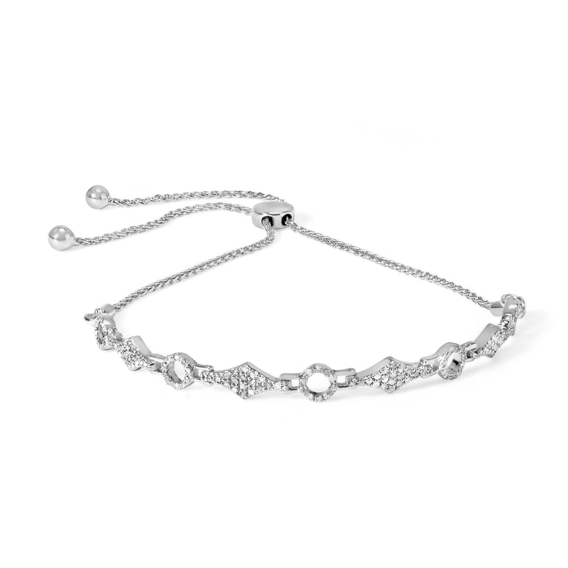 Bids.com .925 Sterling Silver 1/2 Cttw Diamond Alternating Circle and Kite Link Adjustable Bolo Bracelet (I-J Color, I3 Clarity) - 4" to 10" Inches Bracelets