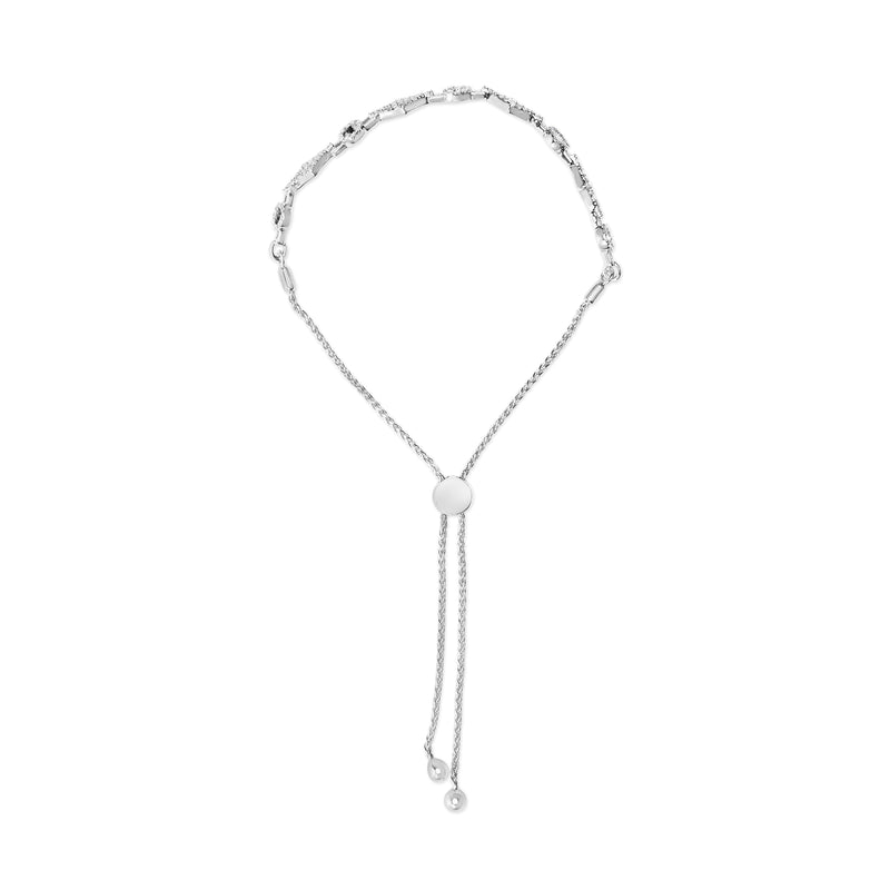 Bids.com .925 Sterling Silver 1/2 Cttw Diamond Alternating Circle and Kite Link Adjustable Bolo Bracelet (I-J Color, I3 Clarity) - 4" to 10" Inches Bracelets