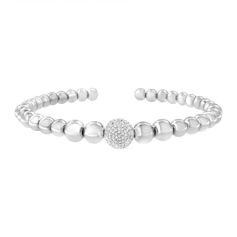 Bids.com .925 Sterling Silver 1/6 Cttw Diamond Rondelle Graduated Ball Bead Cuff Bangle Bracelet (I-J color, I2-I3 clarity) - Fits wrists up to 7 1/2 inches Bracelets