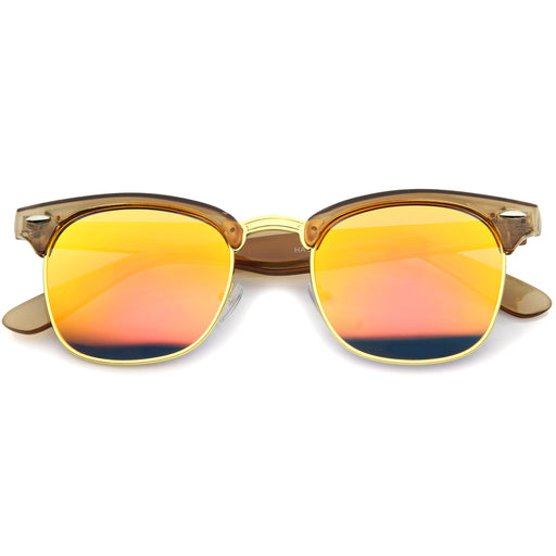 zeroUV Retro Modern Horned Rim Half Frame Mirrored Lens Sunglasses A031 Sunglasses