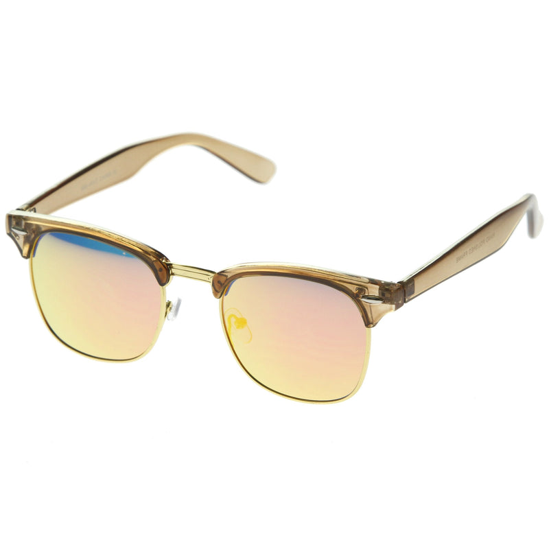 zeroUV Retro Modern Horned Rim Half Frame Mirrored Lens Sunglasses A031 Sunglasses
