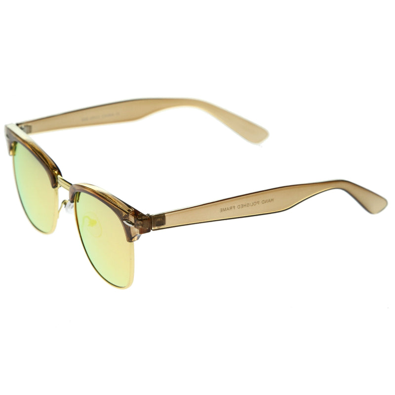 zeroUV Retro Modern Horned Rim Half Frame Mirrored Lens Sunglasses A031 Sunglasses