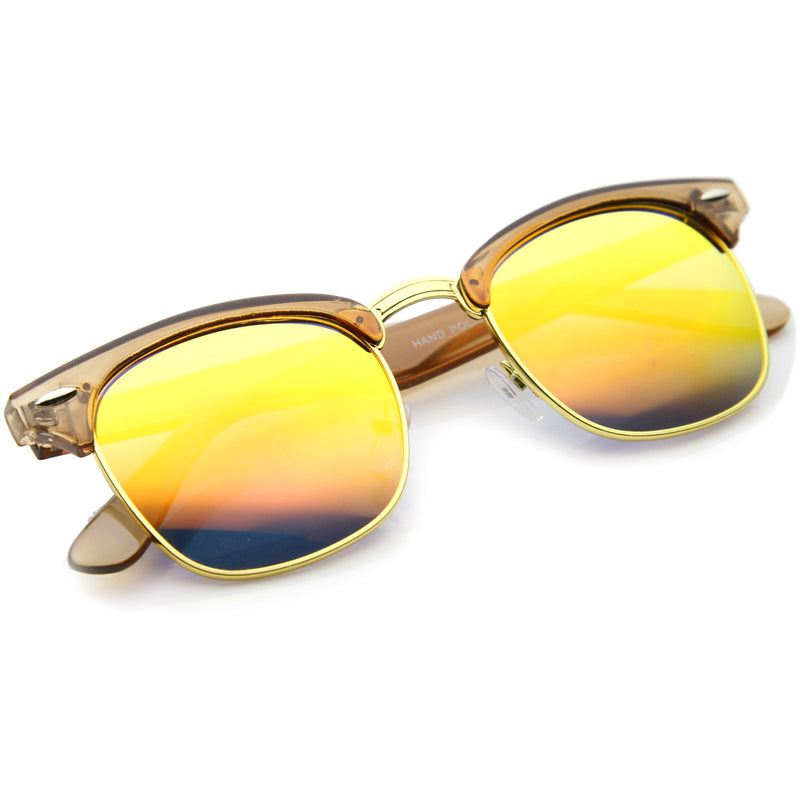 zeroUV Retro Modern Horned Rim Half Frame Mirrored Lens Sunglasses A031 Sunglasses