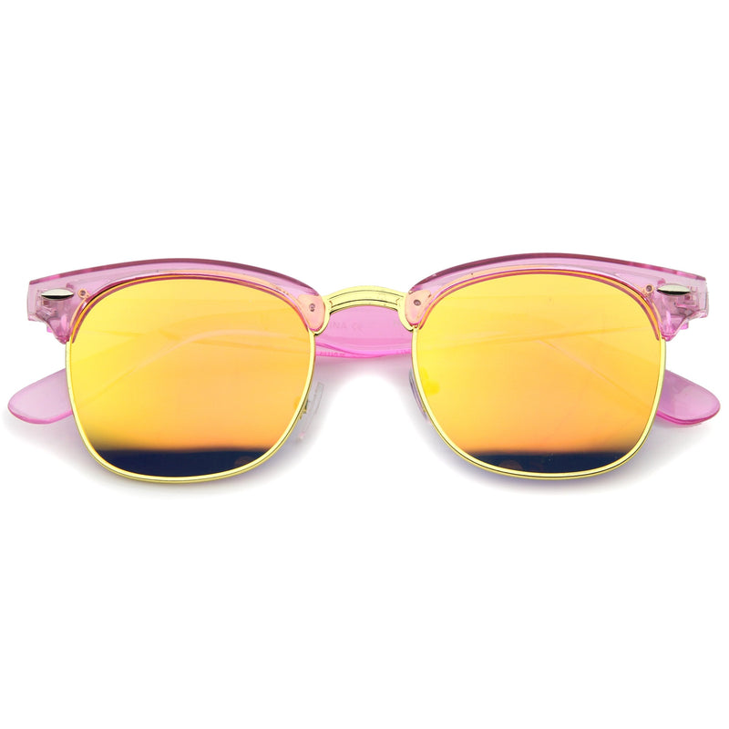 zeroUV Retro Modern Horned Rim Half Frame Mirrored Lens Sunglasses A031 Sunglasses