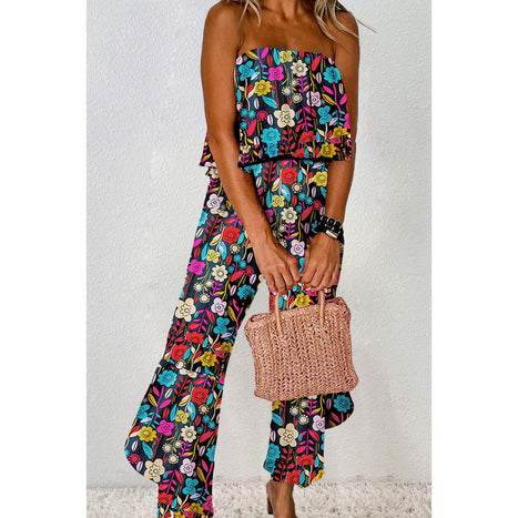 Printed Tube Wide Leg Jumpsuit