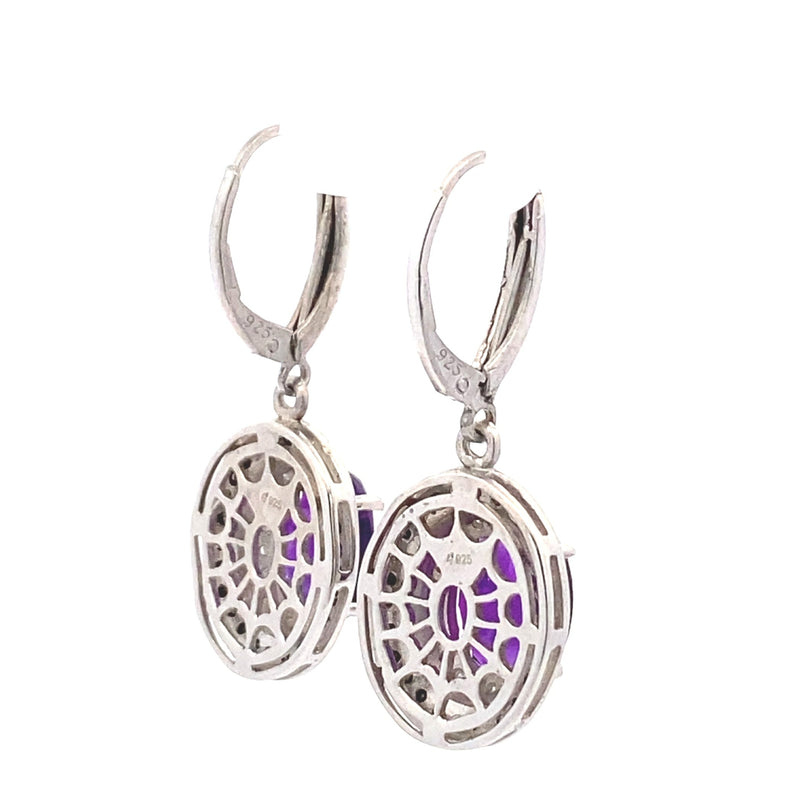 Bids.com .38ct Amethyst Diamond Dangle Earrings Sterling Silver Earrings