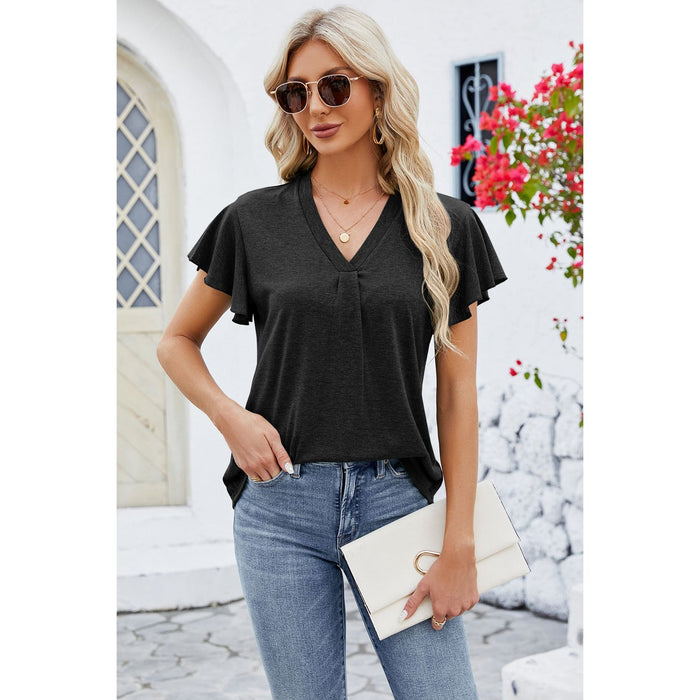 V-Neck Flutter Sleeve T-Shirt