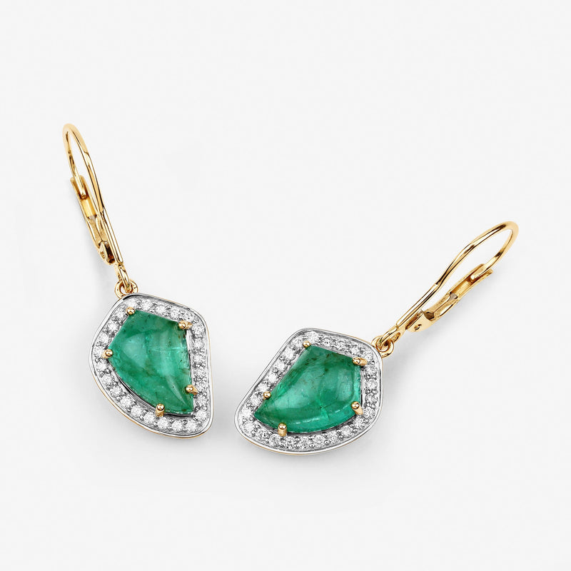 Bids.com 6.40 Carat Genuine Colombian Emerald and White Diamond 14K Yellow Gold Earrings Earrings
