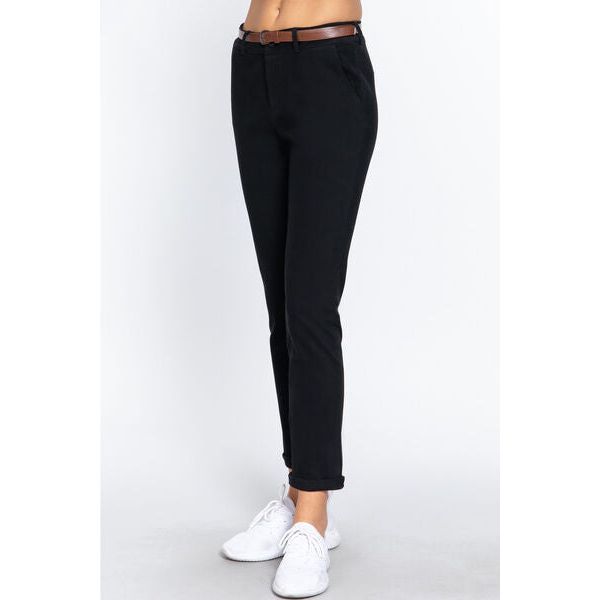 Cotton-Span Twill Straight Pants in Black