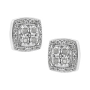 Bids.com .925 Sterling Silver 1/4 cttw Round Cut Diamond Square Shape Milgrain Stud Earrings (I-J Color, I3 Clarity) Earrings