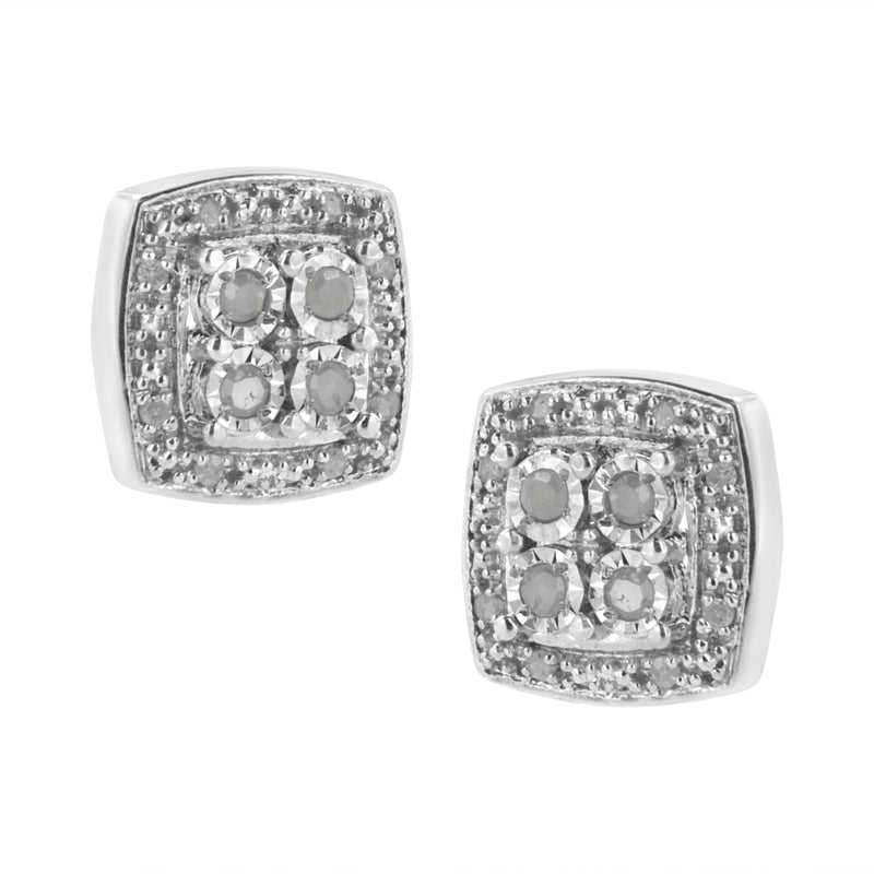 Bids.com .925 Sterling Silver 1/4 cttw Round Cut Diamond Square Shape Milgrain Stud Earrings (I-J Color, I3 Clarity) Earrings