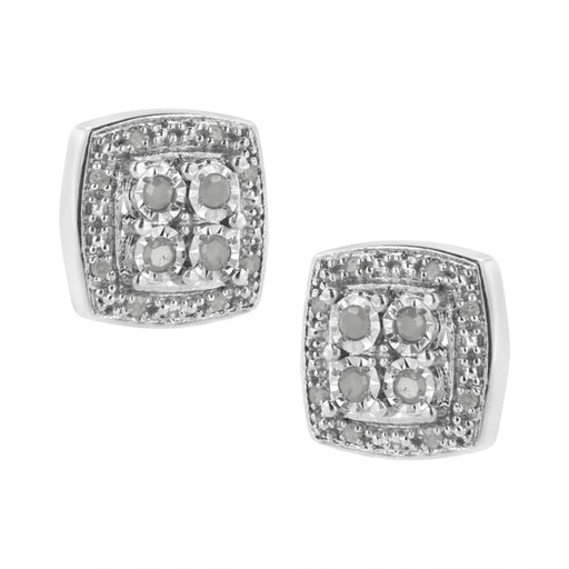 Bids.com .925 Sterling Silver 1/4 cttw Round Cut Diamond Square Shape Milgrain Stud Earrings (I-J Color, I3 Clarity) Earrings