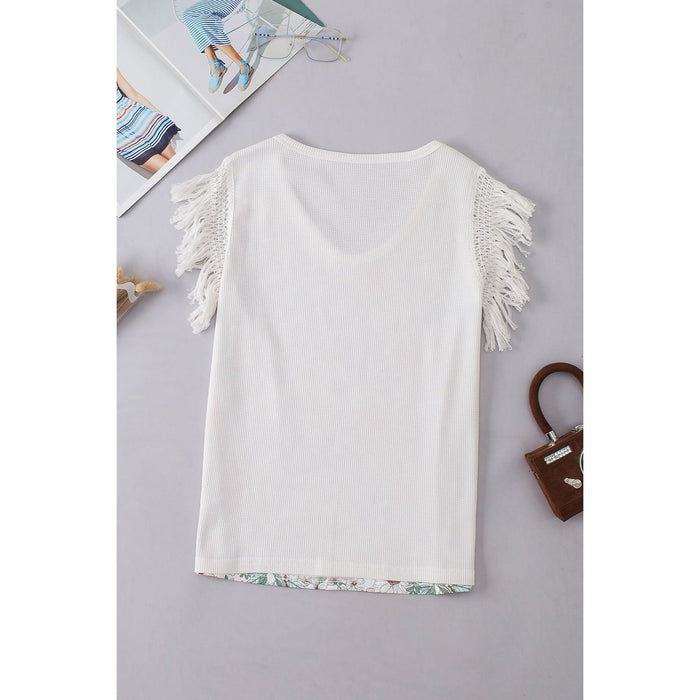 Fringe Printed V-Neck Top