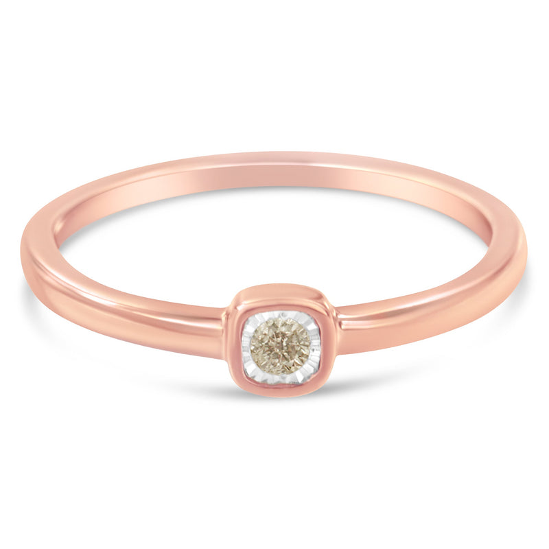 Bids.com 14K Rose Gold Plated .925 Sterling Silver 1/20 Carat Diamond Square Cushion-Shaped Miracle Set Petite Fashion Promise Ring (J-K Color, I1-I2 Clarity) - Size 6 Rings