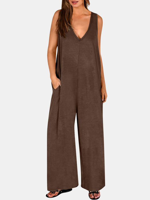 V-Neck Wide Strap Jumpsuit