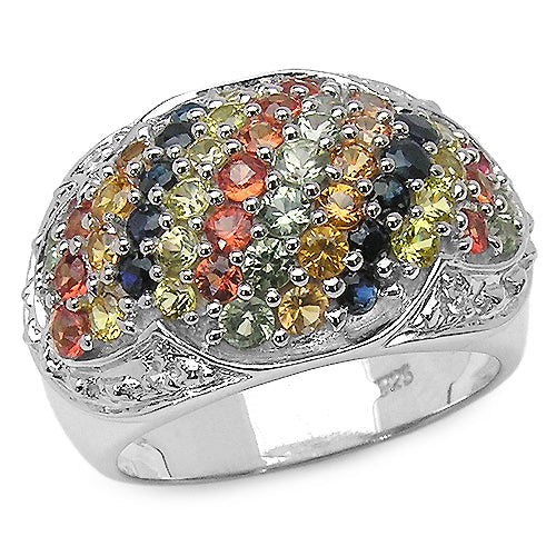 Bids.com 2.75 Carat Genuine Multi Sapphire .925 Sterling Silver Ring Rings