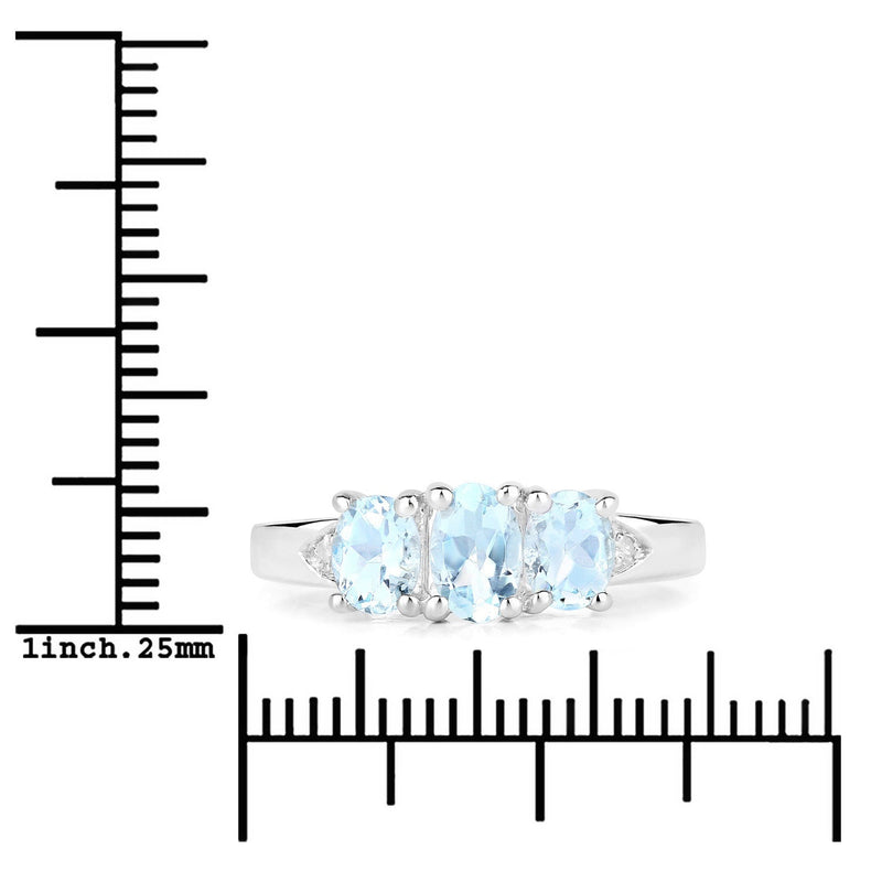 Bids.com 0.95 Carat Genuine Aquamarine and White Diamond .925 Sterling Silver Ring Rings