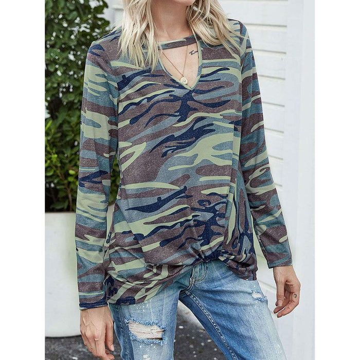 Cutout Round Neck Long Sleeve T-Shirt