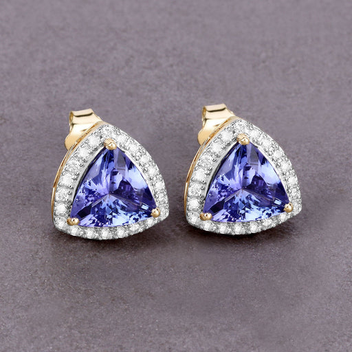 Bids.com 3.82 Carat Genuine Tanzanite and White Diamond 14K Yellow Gold Earrings Earrings
